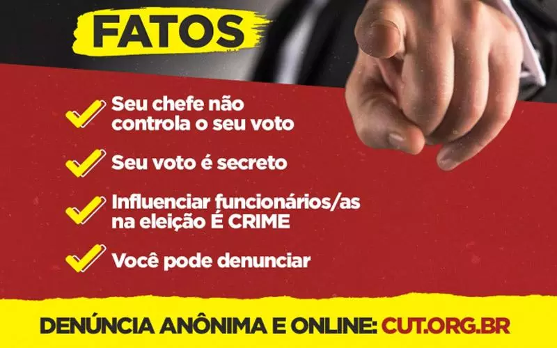 CUT lança site para trabalhador denunciar coação eleitoral e levará casos à OIT